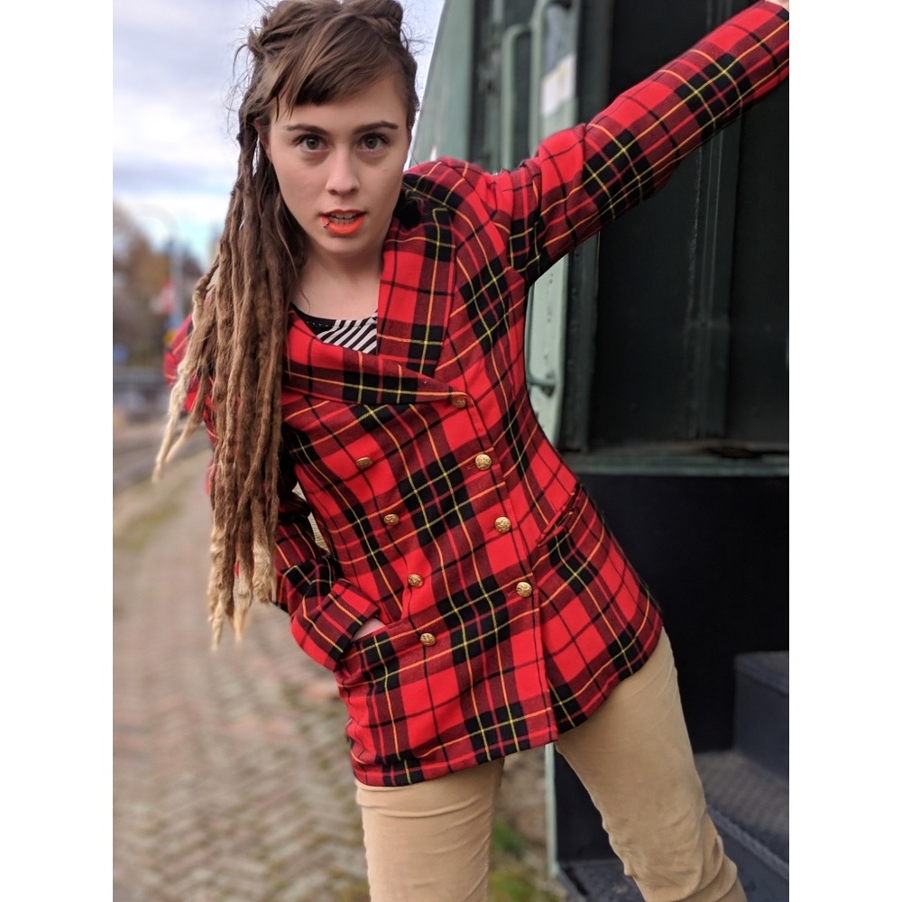 Neiman Marcus vintage red plaid dinner coat jacket